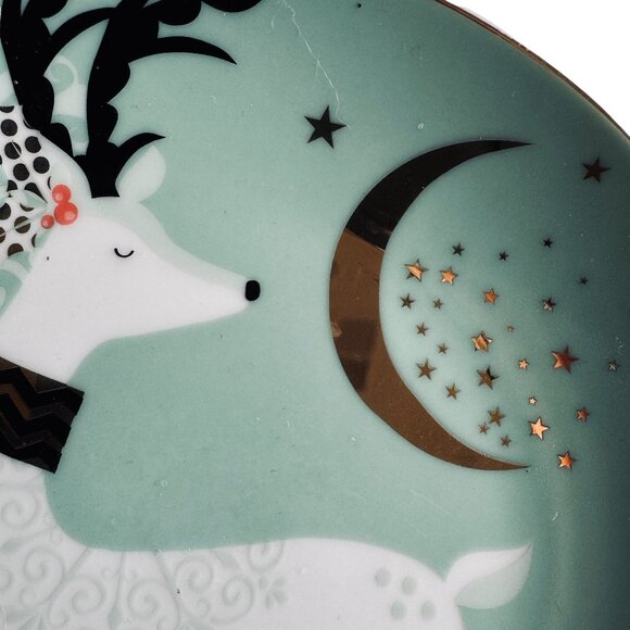 Vintage Pier 1 Christmas Reindeer Appetizer Dessert Plates Set Of 2 Aqua Festive - Picture 13 of 16